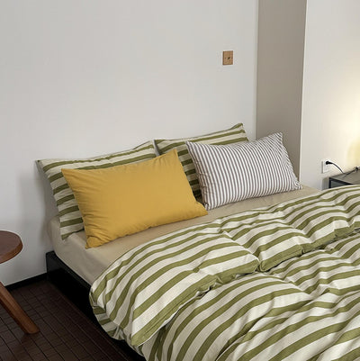 選べるサイズ 3点セット greentea striped bed linen