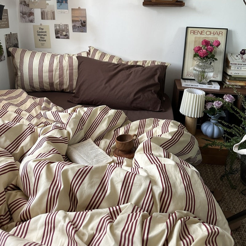red striped bed linen